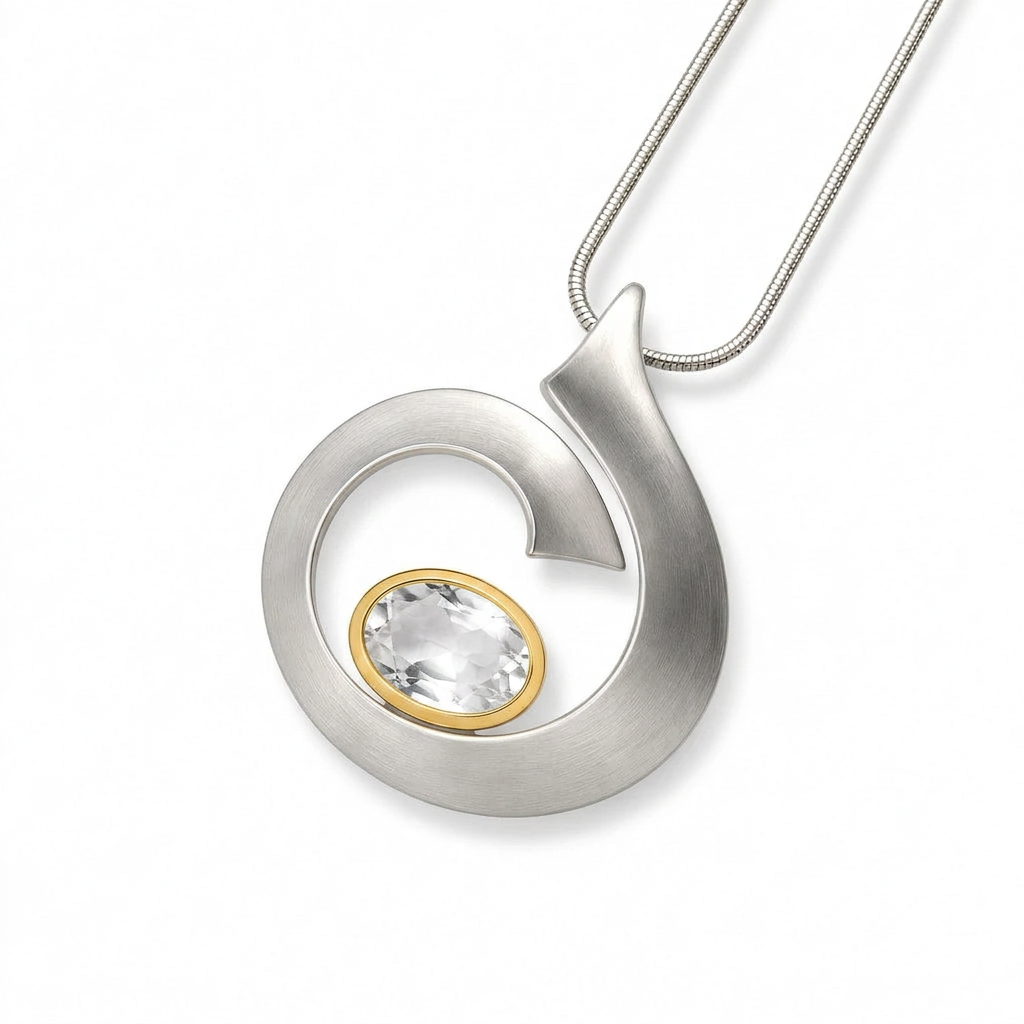 Spiral Wave Gemstone Pendant in 925 Sterling Silver | P6908