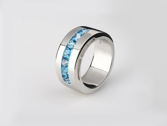 Blue Topaz and Iolite ring in sterling silver, style R4766