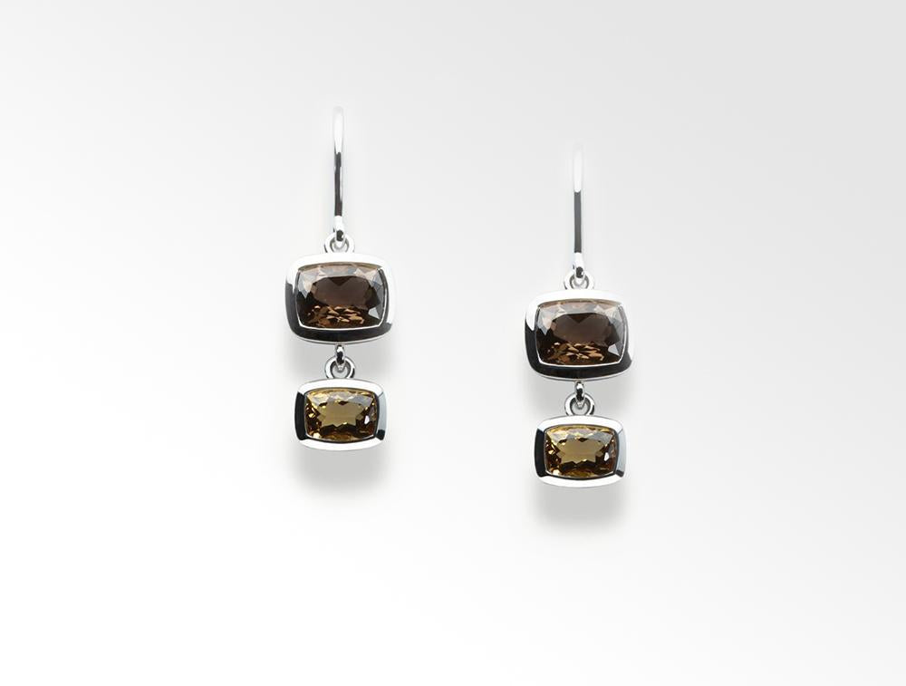 Classic 2 Stone Wire Earring E5185 - E5185 Smokey Quartz / Honey Quarzt - Earring