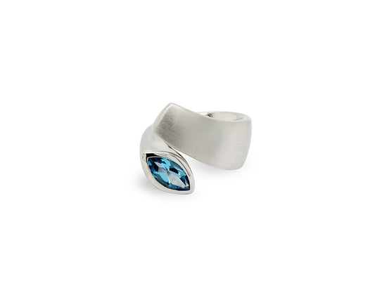 Blue Topaz and Garnet ring in sterling silver by Joryel Vera, style R3828 - view 2