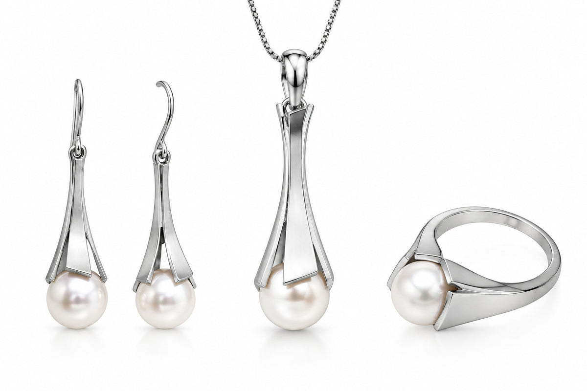 Cultured Pearl jewelry set in sterling silver by Joryel Vera