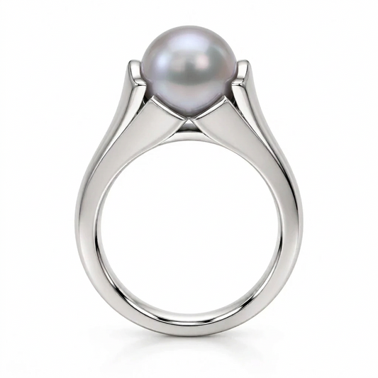 Bamboo Design Pearl Ring in 925 Sterling Silver | R6498