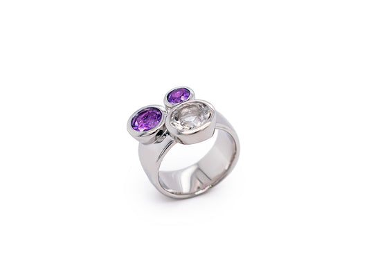 Amethyst and Rock Crystal ring in sterling silver, style R4589