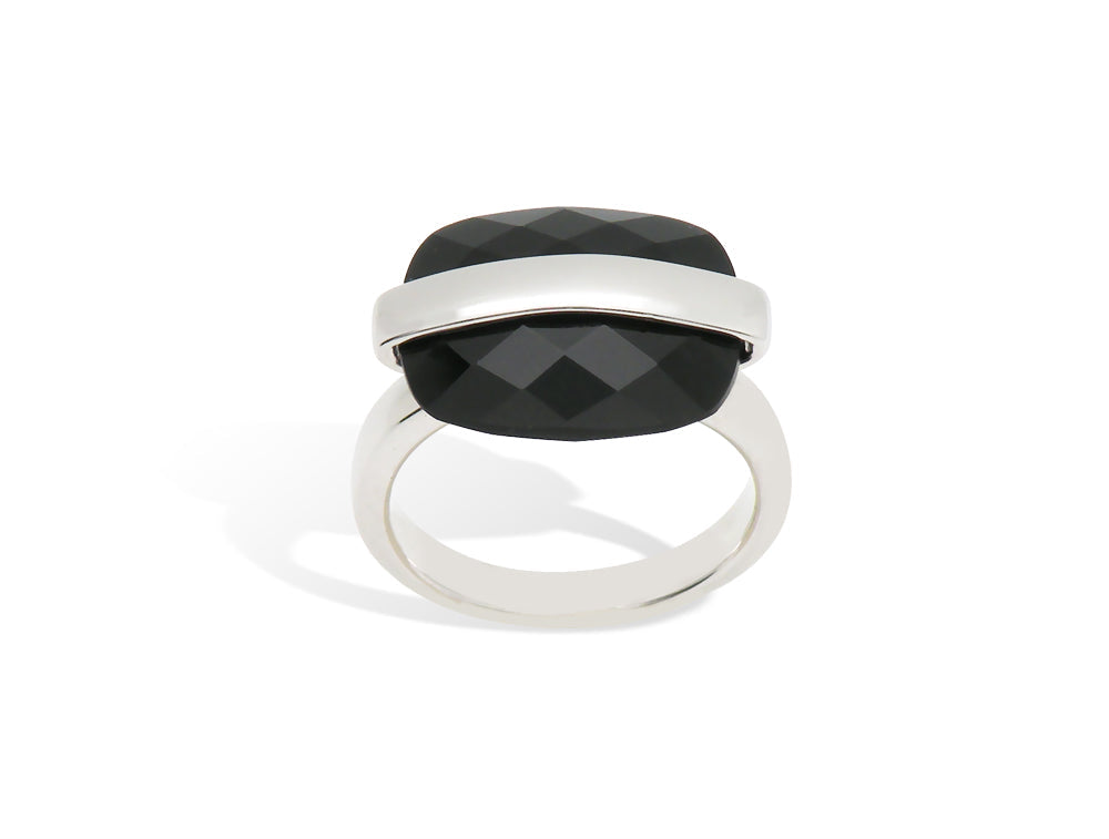 Black Onyx ring in sterling silver, style R3506 - view 3