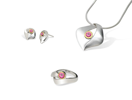 Pink Topaz jewelry set in sterling silver - view 2