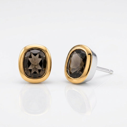 Garnet and Smokey Quartz earrings in sterling silver, style E4403 - view 2