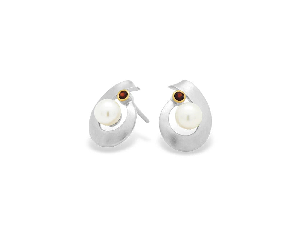 Pearl & Gemstone Earring E9293 - E9293 Pearl w/ Garnet - Earring