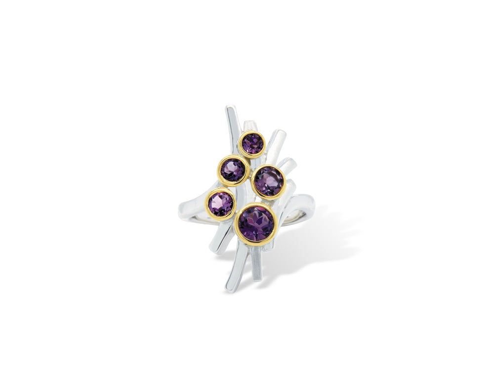 Amethyst and Blue Topaz ring in sterling silver, style R7186 - view 5