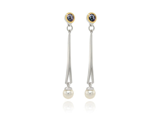 Pearl and Tanzanite earrings in sterling silver, style E9960