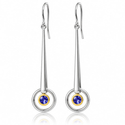 Amethyst and Clear Quartz earrings in sterling silver, style E9859 - view 2