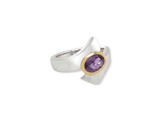 Amethyst and Blue Topaz ring in sterling silver, style R6998 - view 3