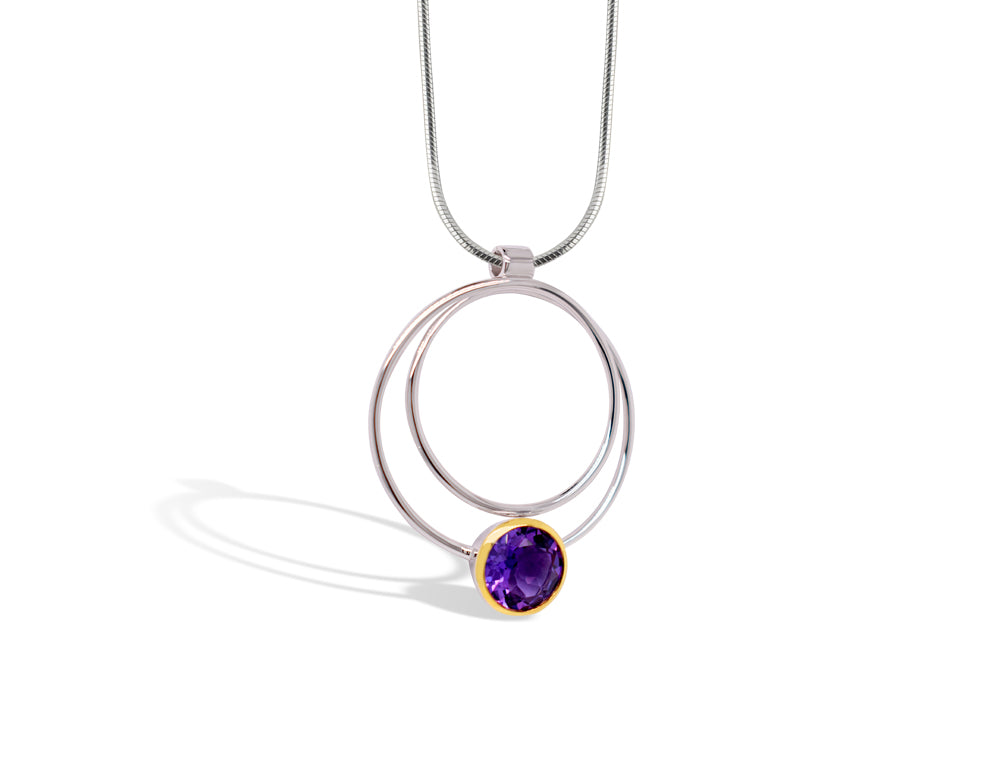 Double Circle Gemstone Pendant P6476 - P6476 Amethyst - Pendant