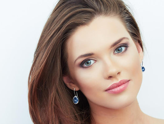 Blue Topaz and Green Amethyst earrings in sterling silver, style E3140