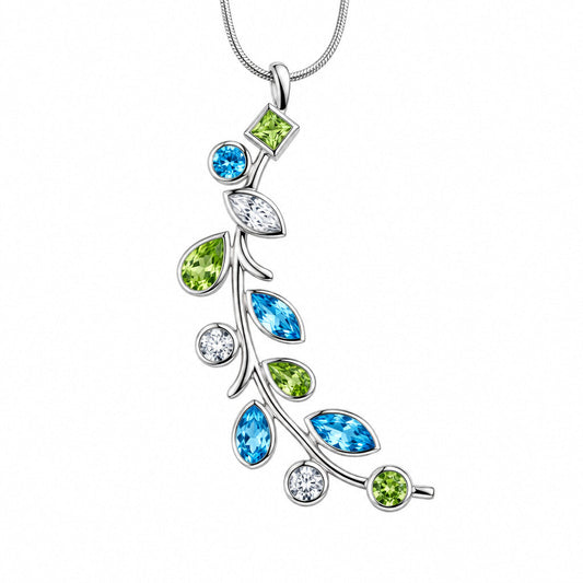 Blue Topaz and Peridot pendant in sterling silver, style P4855