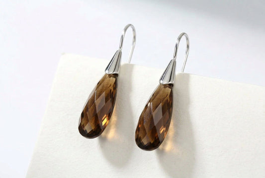 Black Onyx and Smokey Quartz earrings in sterling silver, style E5490 - view 2