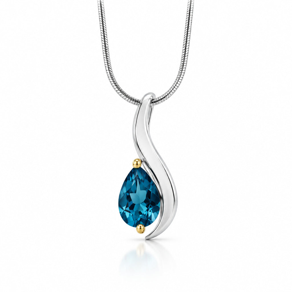 London Blue Topaz and Blue Topaz pendant in sterling silver, style P7310 - view 8