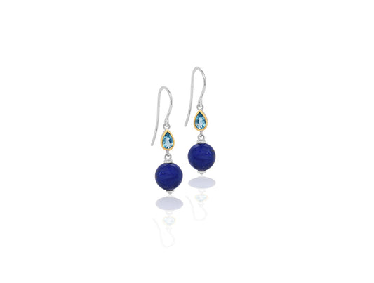 Blue Topaz and Lapis Lazuli earrings in sterling silver, style E5547