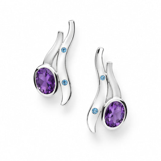 Amethyst and Blue Topaz earrings in sterling silver, style E7378