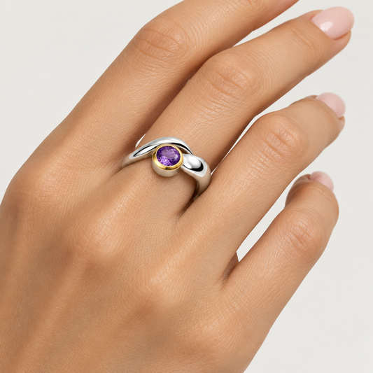 Unique Artistic Gemstone Ring in 925 Sterling Silver