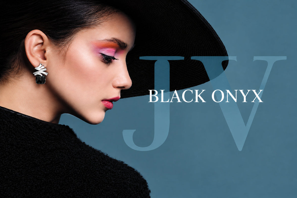 Black Onyx earrings in sterling silver, style E9303 - view 2