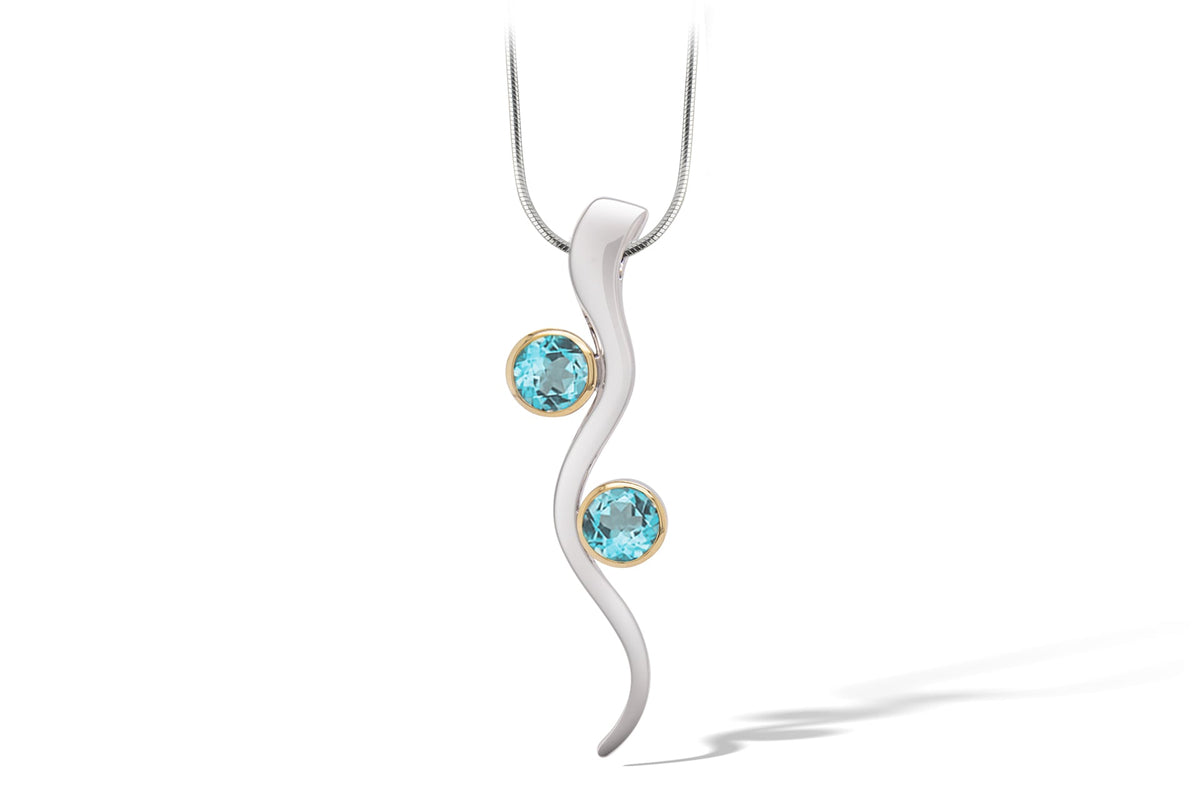 Blue Topaz and Garnet pendant in sterling silver, style P7561 - view 4