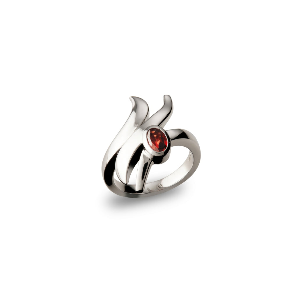 Blue Topaz and Garnet ring in sterling silver by Joryel Vera, style R5830