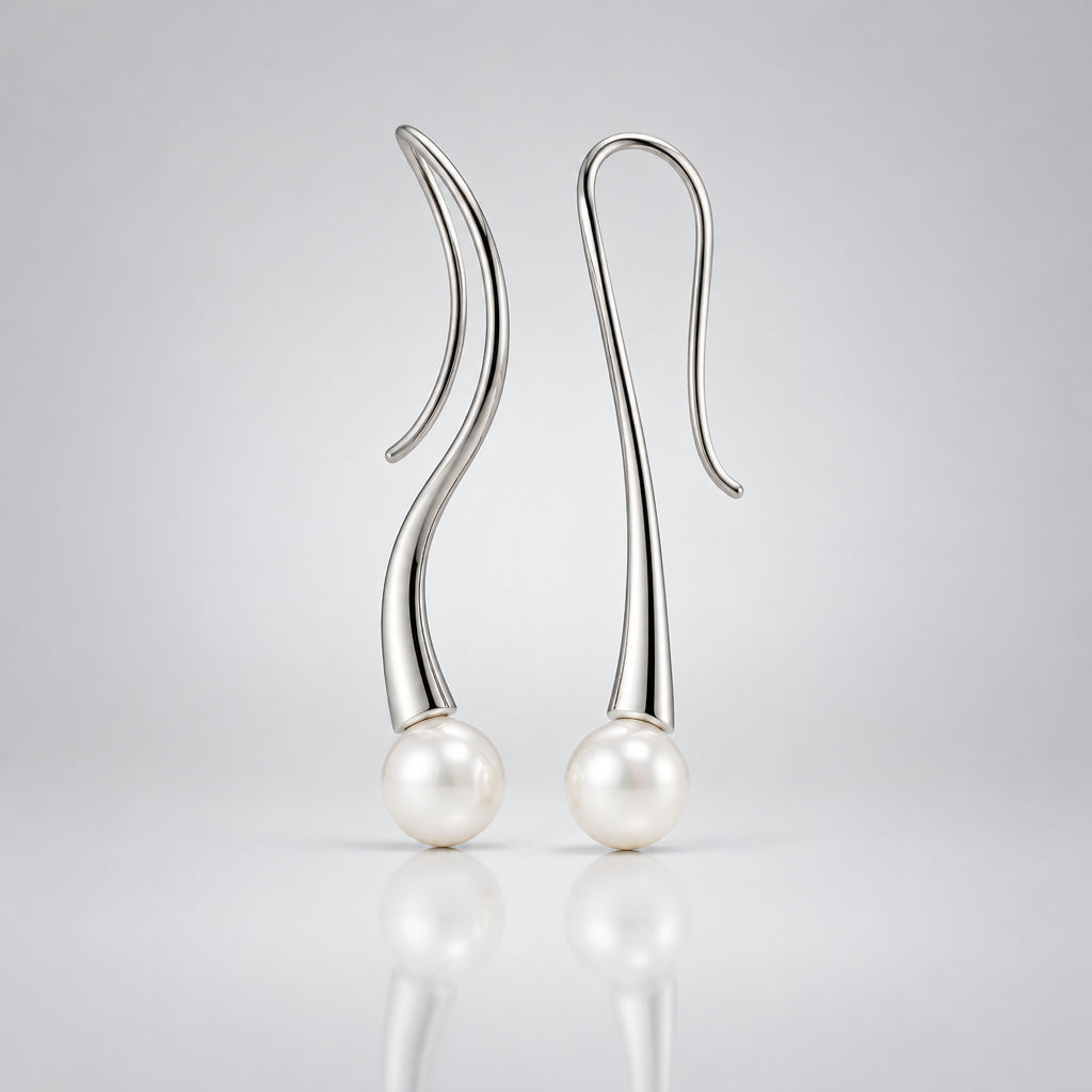 Pearl earrings in sterling silver, style E9991 - view 2