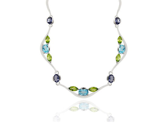 Iolite, Blue Topaz and Peridot necklace in sterling silver, style N3329 - view 3