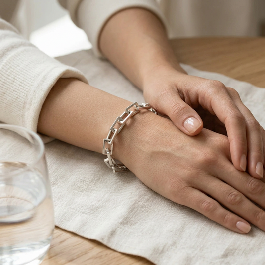 Rectangle Chain Link Bracelet in 925 Sterling Silver