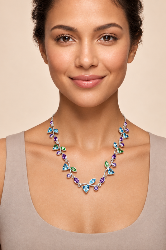 Multi Gemstone Necklace in 925 Sterling Silver | N2077