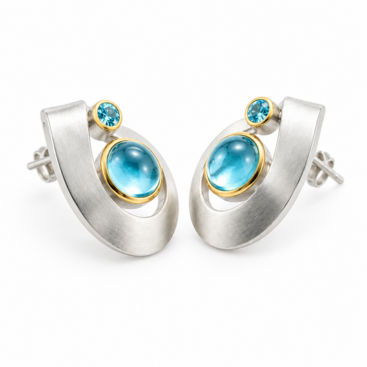 Cabochon Gemstone Earrings in 925 Sterling Silver | E9292 - view 3