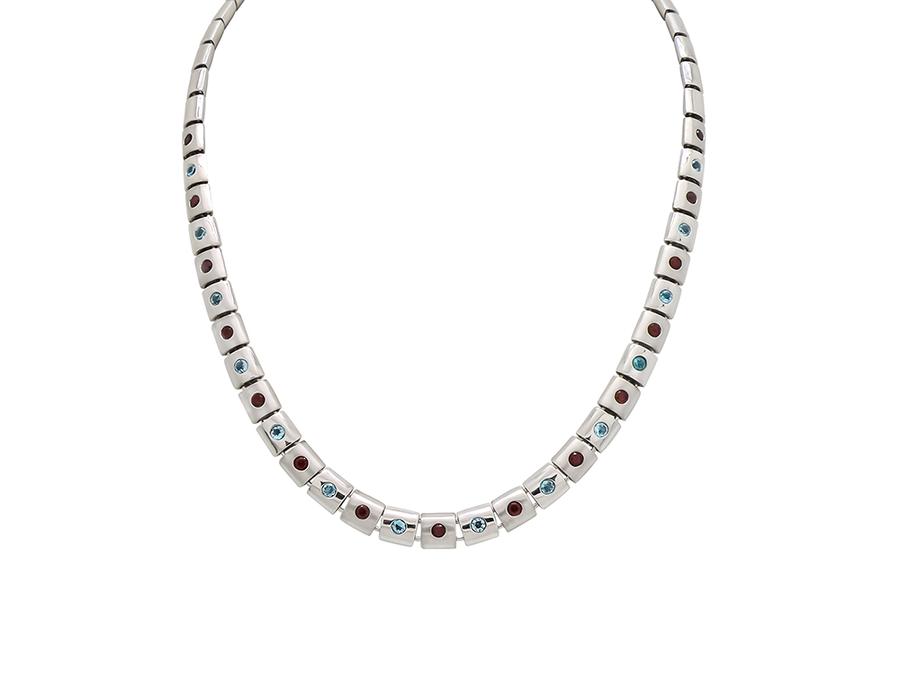 Blue Topaz and Garnet necklace in sterling silver by Joryel Vera, style N3350 - view 6