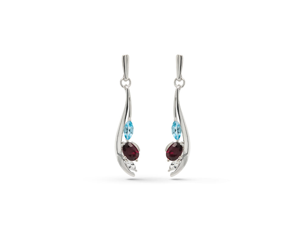Multi Color Gemstone Earring E9898 - E9898 Rhodolite Garnet / Blue & White Topaz - Earring