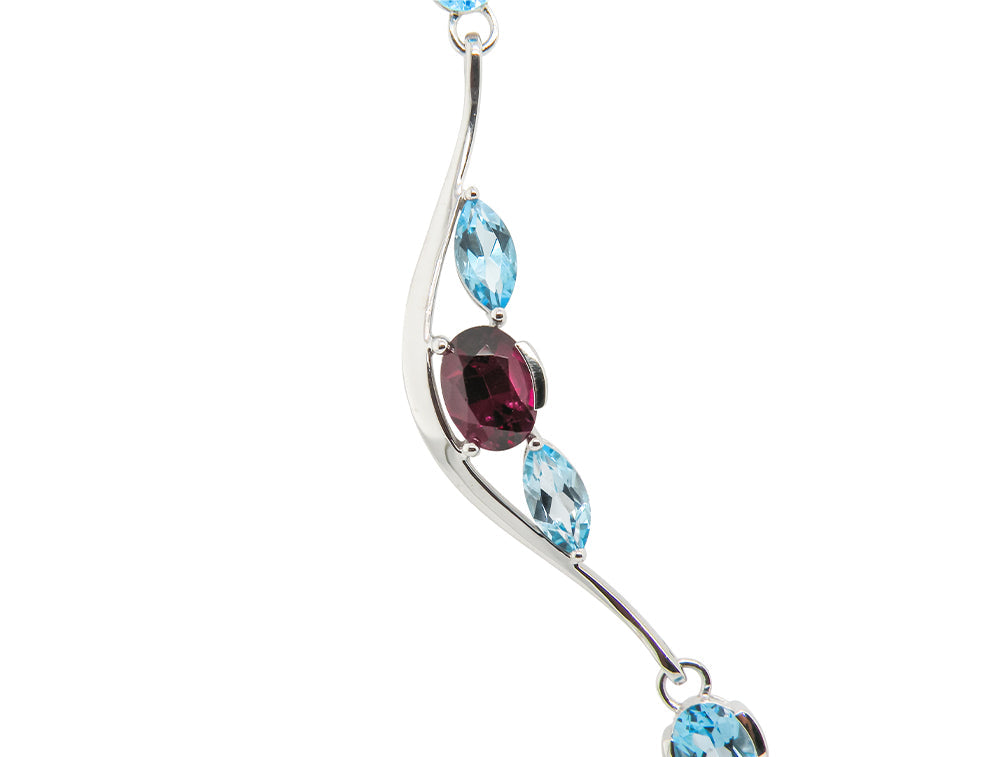 Rhodolite Garnet and Blue Topaz necklace in sterling silver by Joryel Vera, style N3329 - view 7