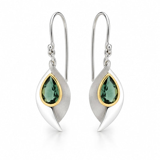 Citrine and Green Amethyst earrings in sterling silver, style E9285 - view 2