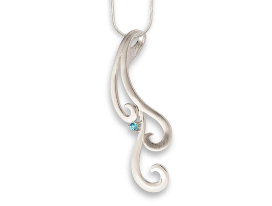 Blue Topaz and White Topaz pendant in sterling silver, style P6492 - view 3