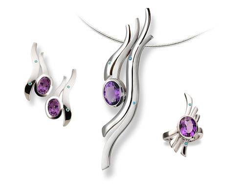 Art Deco W/ Gemstones Set 153 - AMETHYST / BLUE TOPAZ - Set