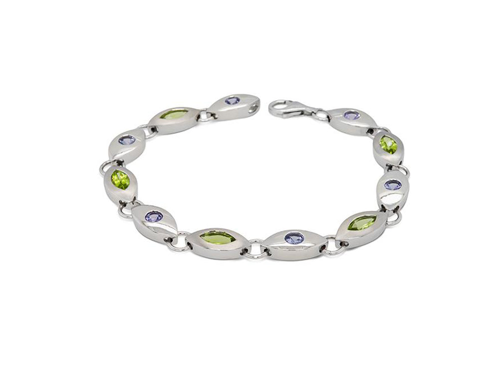 Marquise Silver & Gemstone Bracelet B3134 - B3134 Peridot & Iolite - Bracelet