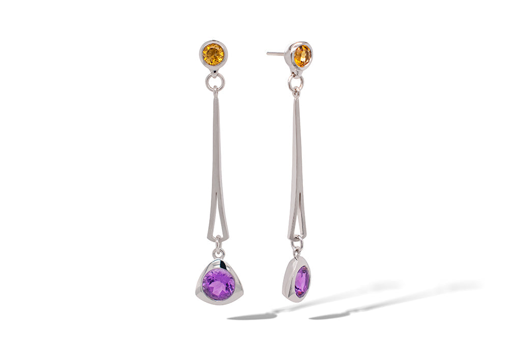 Amethyst and Citrine earrings in sterling silver, style E9866