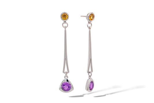Amethyst and Citrine earrings in sterling silver, style E9866