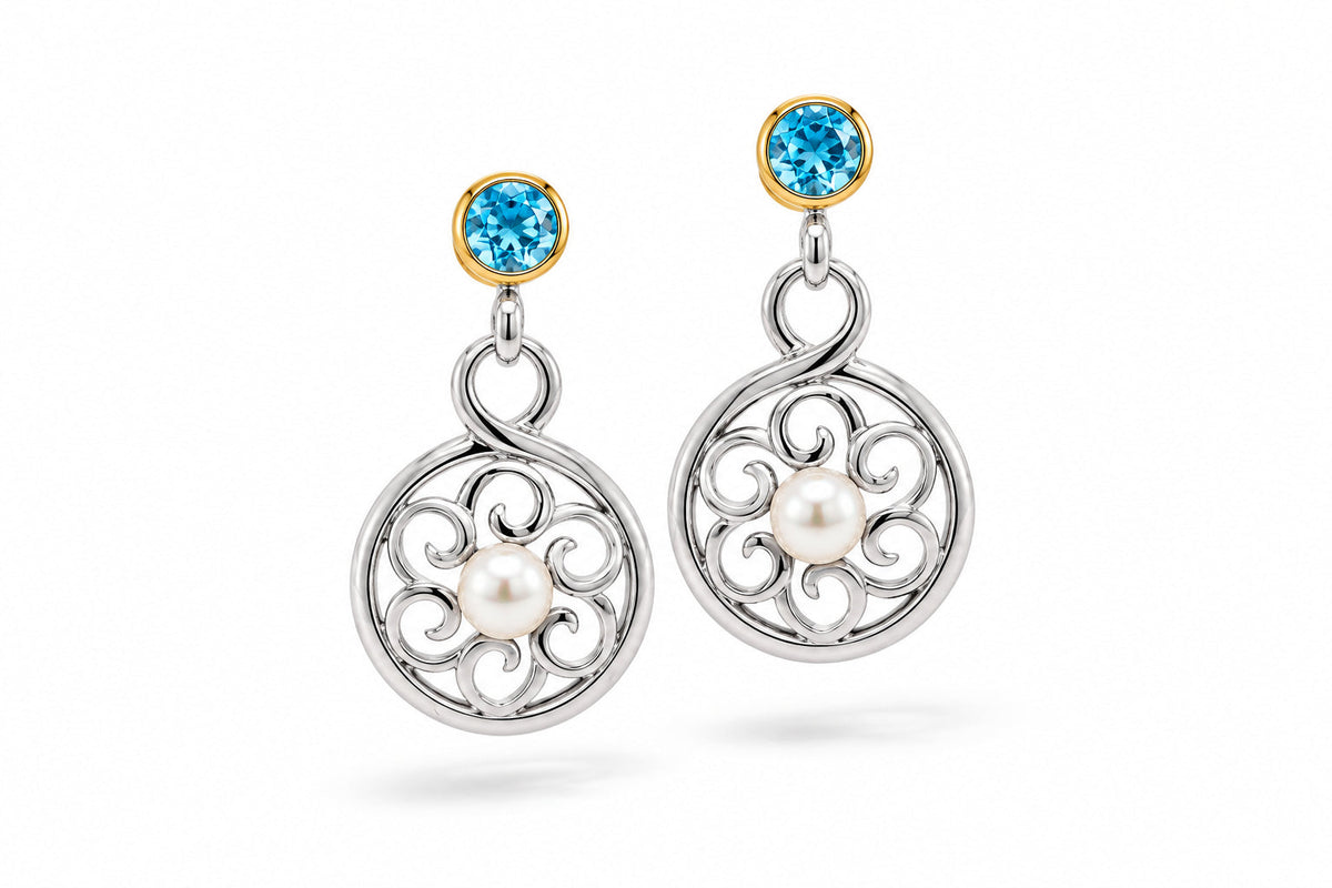 Amethyst and Blue Topaz earrings in sterling silver, style E9840 - view 3