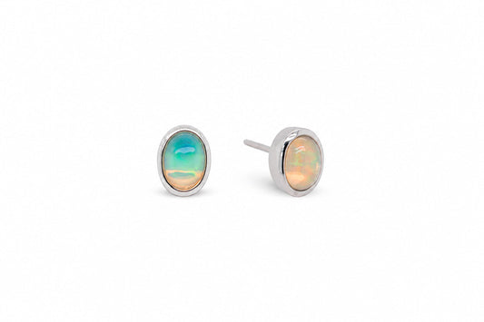Opal and Blue Topaz earrings in sterling silver, style E3914