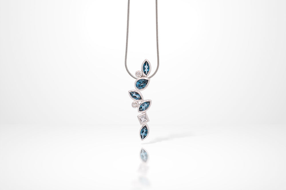 Cascading Gemstones Pendant P3844 - P3844 London Blue Topaz w/ W.Topaz - Pendant