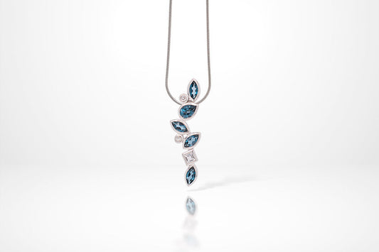 Cascading Gemstones Pendant P3844 - P3844 London Blue Topaz w/ W.Topaz - Pendant