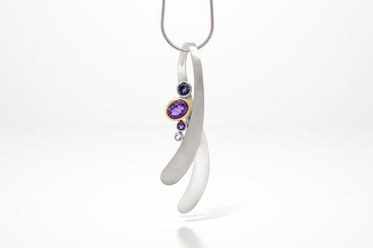 Amethyst, Iolite and White Topaz pendant in sterling silver, style P6141 - view 2