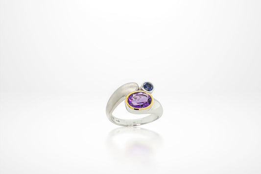 Amethyst and Iolite ring in sterling silver, style R5835 - view 3