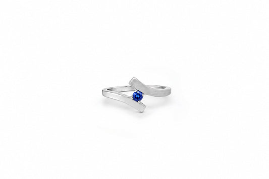 Blue Sapphire and Diamond ring in sterling silver, style R7462 - view 2