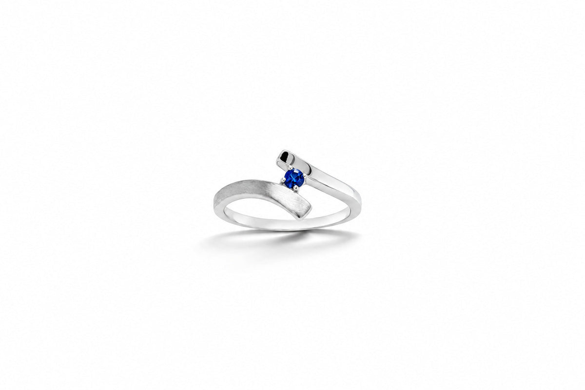 Blue Sapphire and Diamond ring in sterling silver, style R7462 - view 3