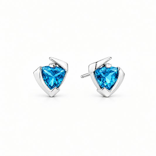 Trillion Cut Gemstone Stud Earrings in 925 Sterling Silver | E9288 - view 3