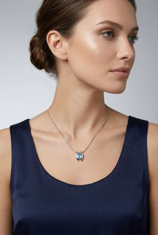 Bar Cut Gemstone Pendant in 925 Sterling Silver